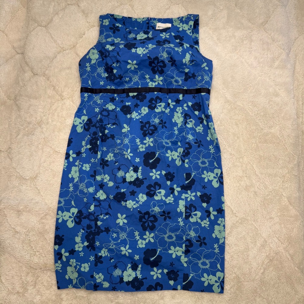 Motherhood Maternity Dress M Blue Floral Empire Waist Sleeveless Cotton Midi